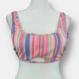 NOBO Bikini Top Striped Teal Blue Pink Junior Girl's Size Medium 7-9